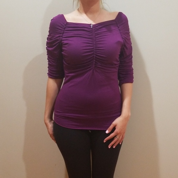 Max Studios Purple 3/4 Sleeve Blouse Stretch - Picture 2 of 5